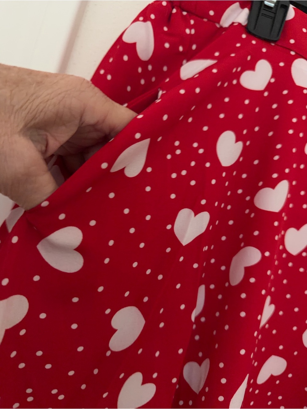 Red Heart Print Circle Skirt - Women's Skater Skirt - Picture 6 of 9